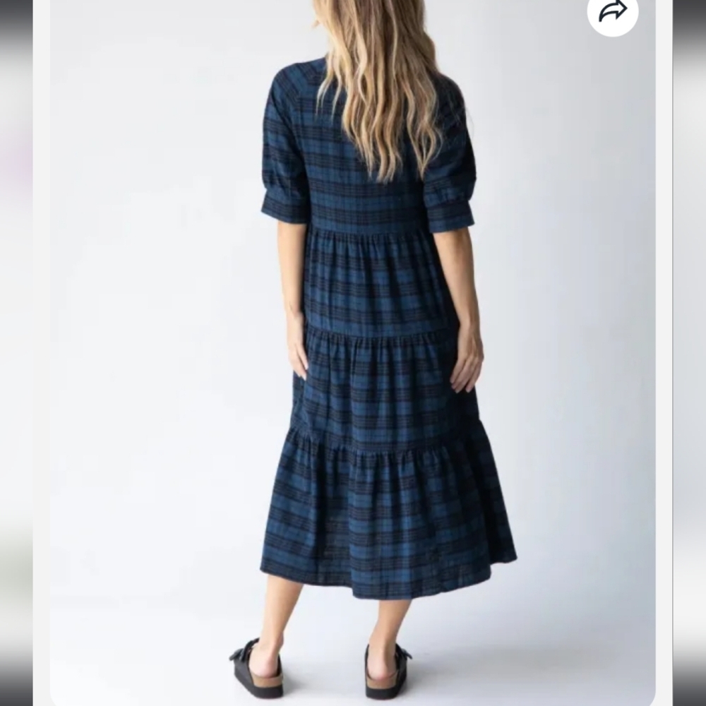 NATURAL LIFE Navy and Black Plaid Flannel Midi Dress - Picture 2 of 7